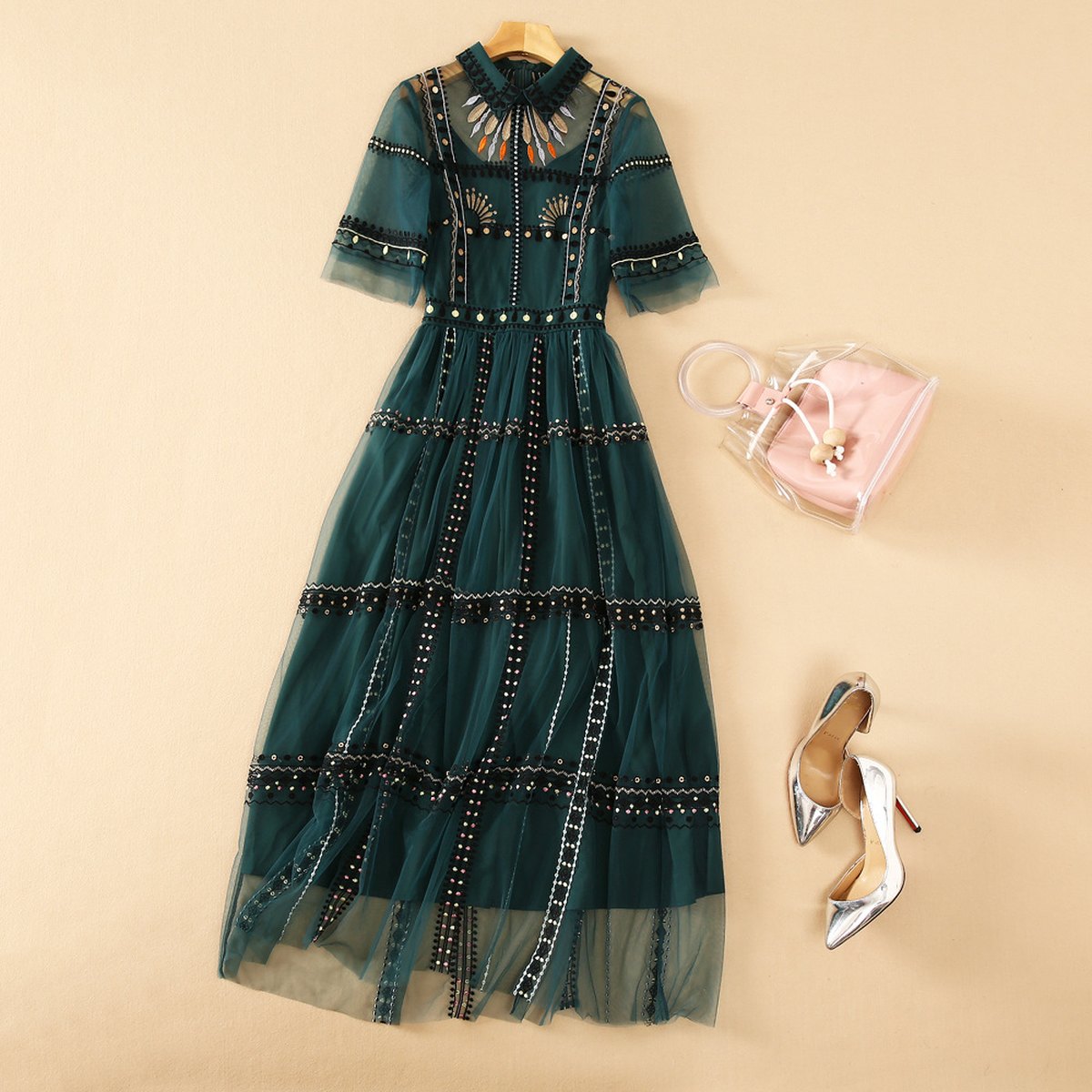Women's Embroidered Mesh Dress