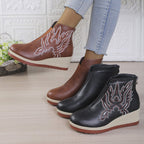 Women's Embroidered Thick Version Retro Ankle Boots