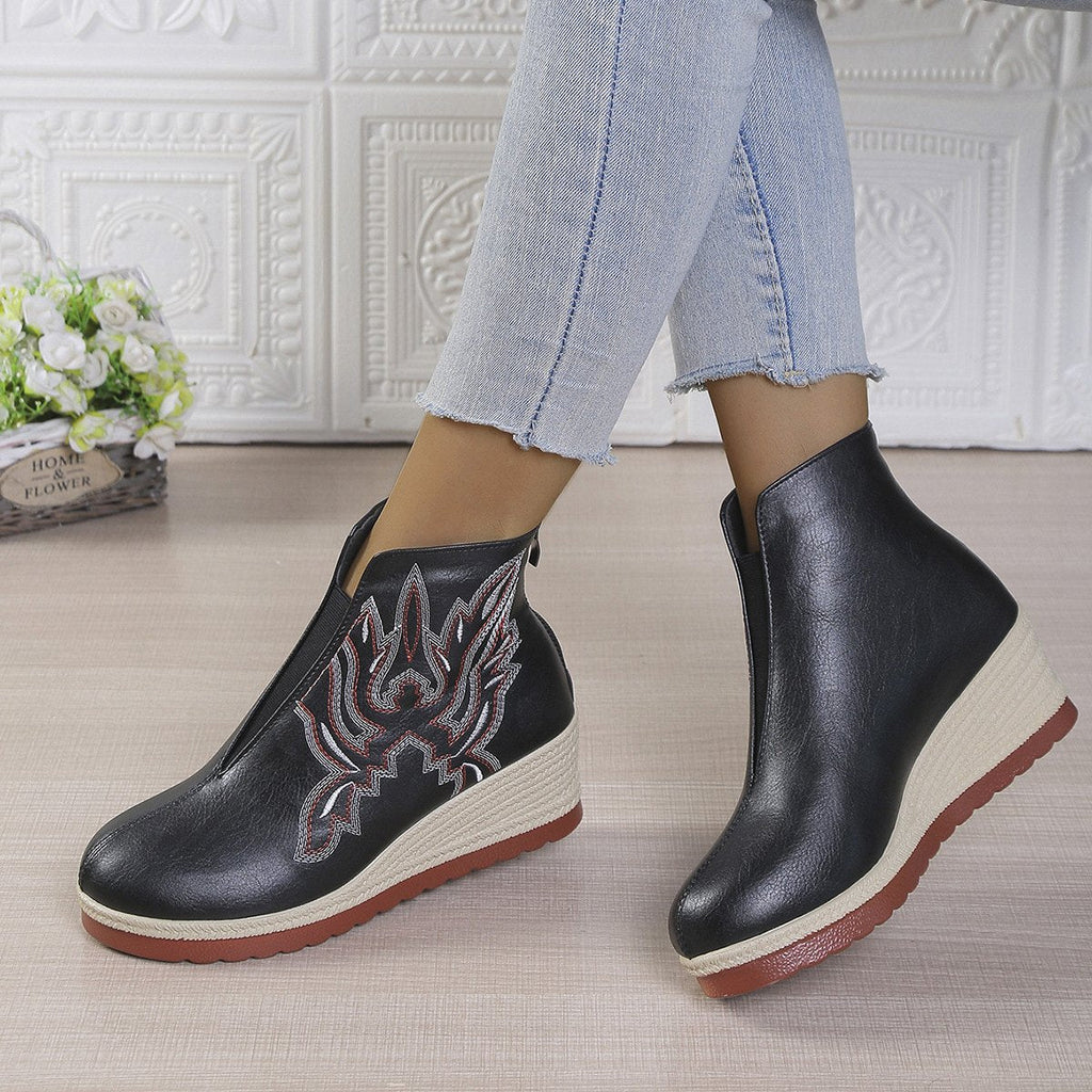 Women's Embroidered Thick Version Retro Ankle Boots