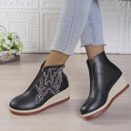 Women's Embroidered Thick Version Retro Ankle Boots