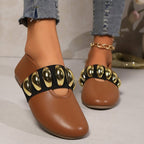 Women's Flats Shoes Metal Buckle Design Round Toe