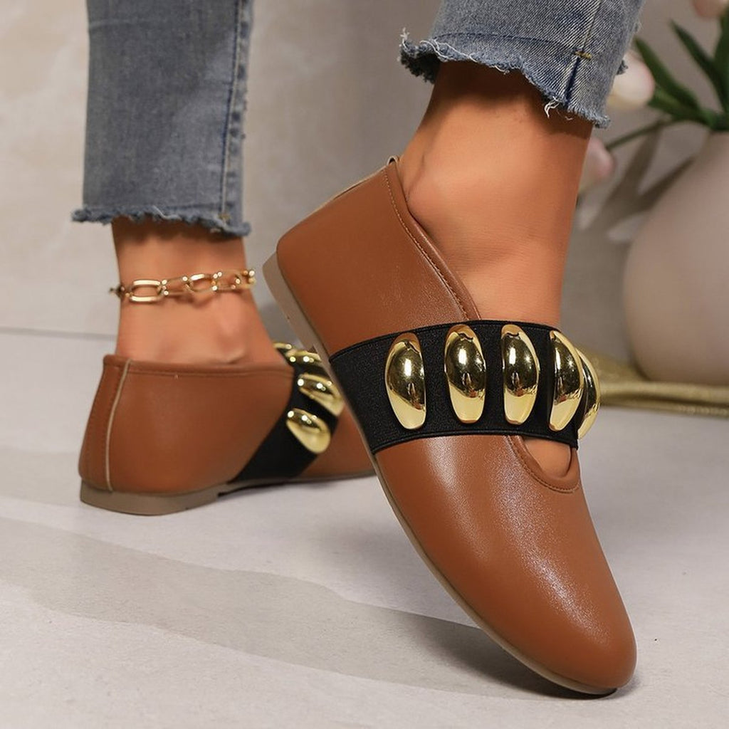 Women's Flats Shoes Metal Buckle Design Round Toe