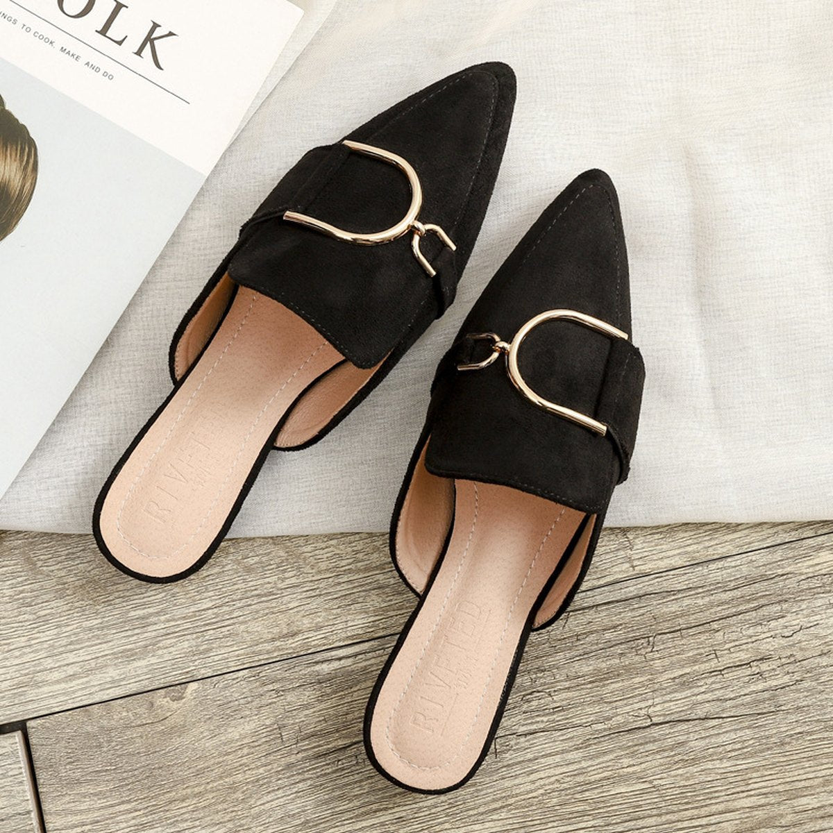 Women's Flats Shoes Mules Slippers Decoration Metal