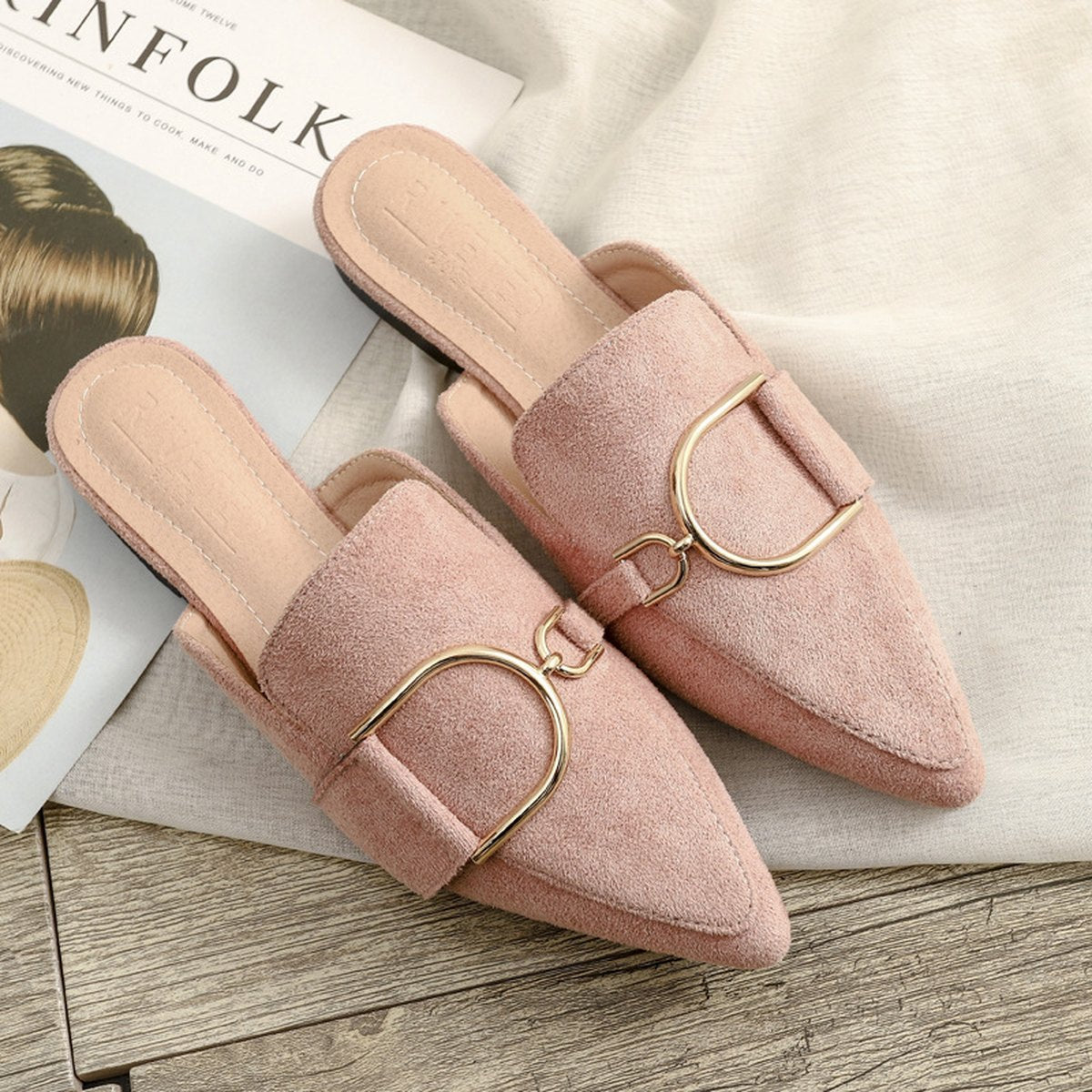 Women's Flats Shoes Mules Slippers Decoration Metal