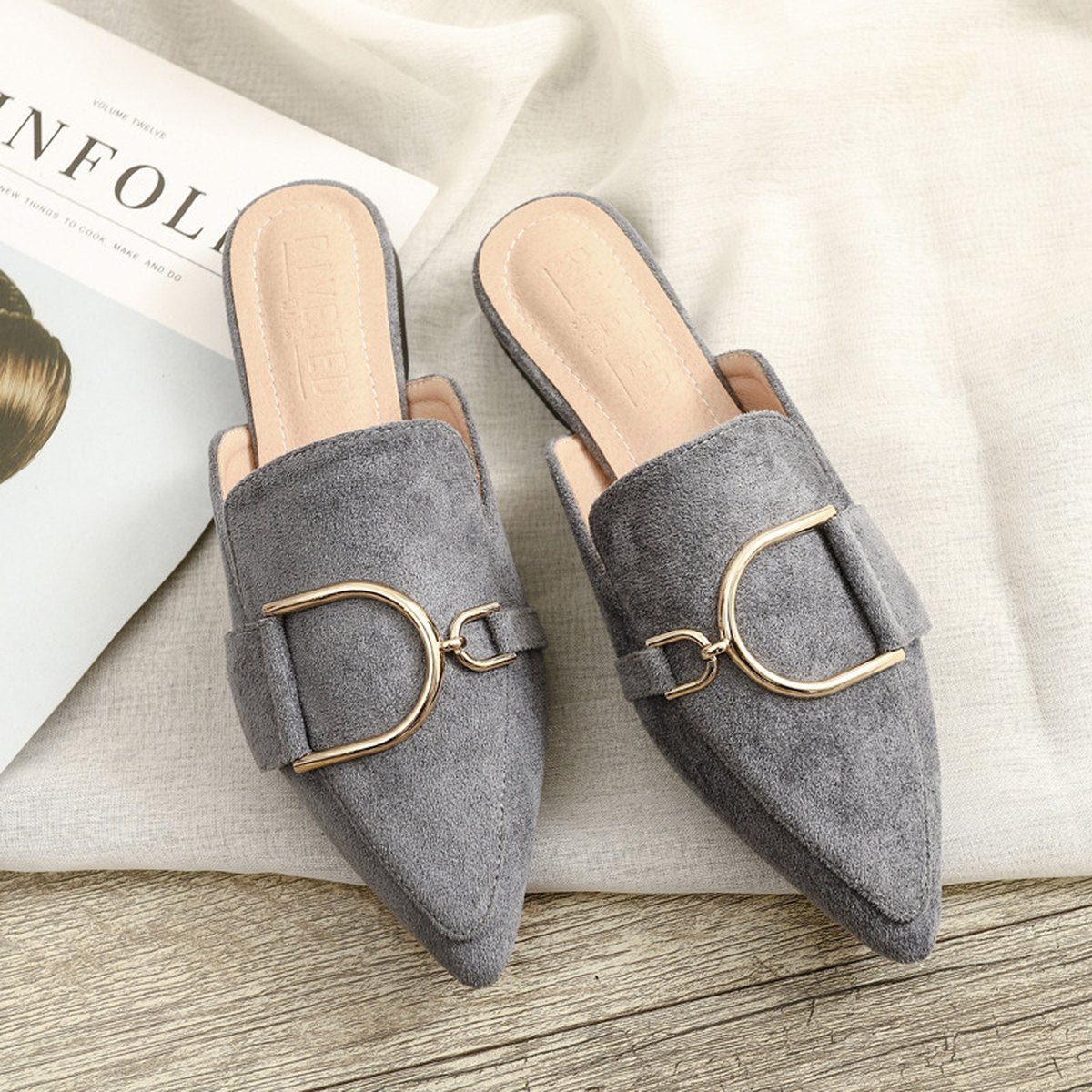 Women's Flats Shoes Mules Slippers Decoration Metal