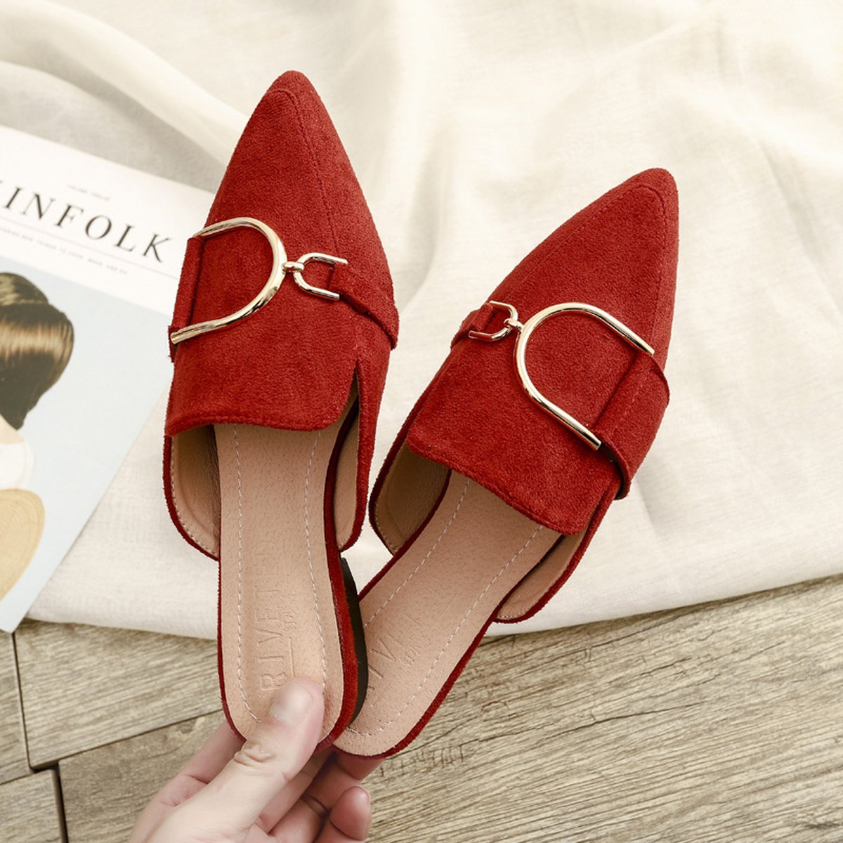 Women's Flats Shoes Mules Slippers Decoration Metal