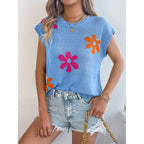 Women's Floral Casual Batwing Sleeve Loose Knit Vacation