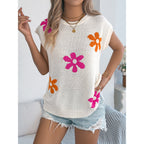 Women's Floral Casual Batwing Sleeve Loose Knit Vacation