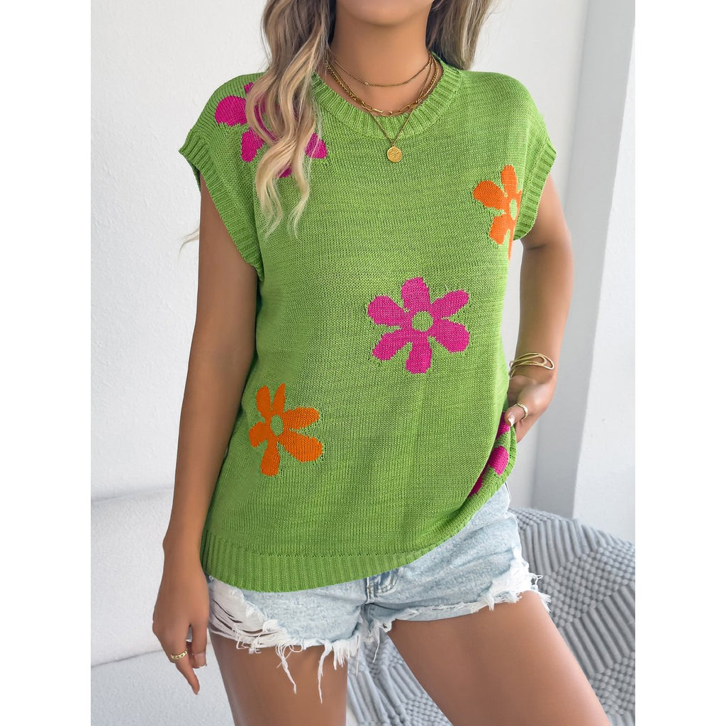 Women's Floral Casual Batwing Sleeve Loose Knit Vacation