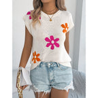 Women's Floral Casual Batwing Sleeve Loose Knit Vacation