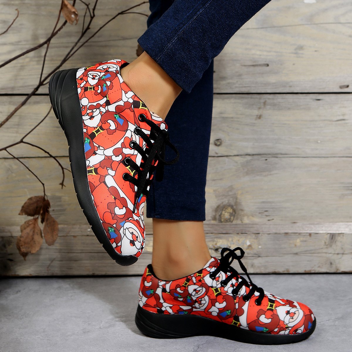Women's Floral Santa Claus Sneakers Nude British Lefu