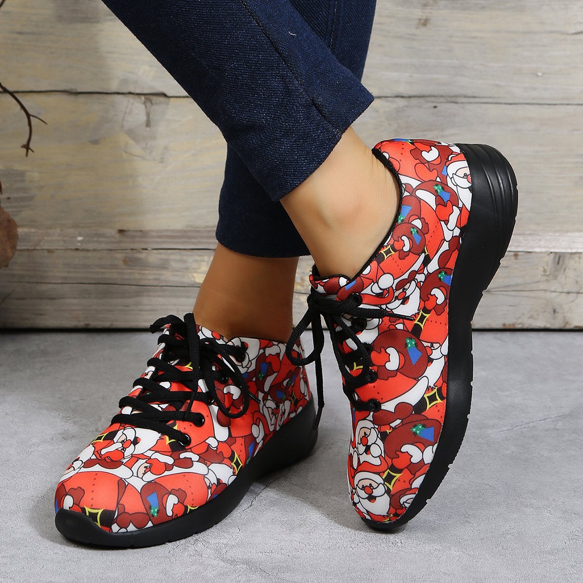 Women's Floral Santa Claus Sneakers Nude British Lefu
