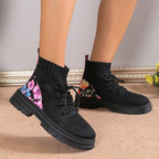 Women's Flowers Print Sock Boots Knitted Mesh Shoes