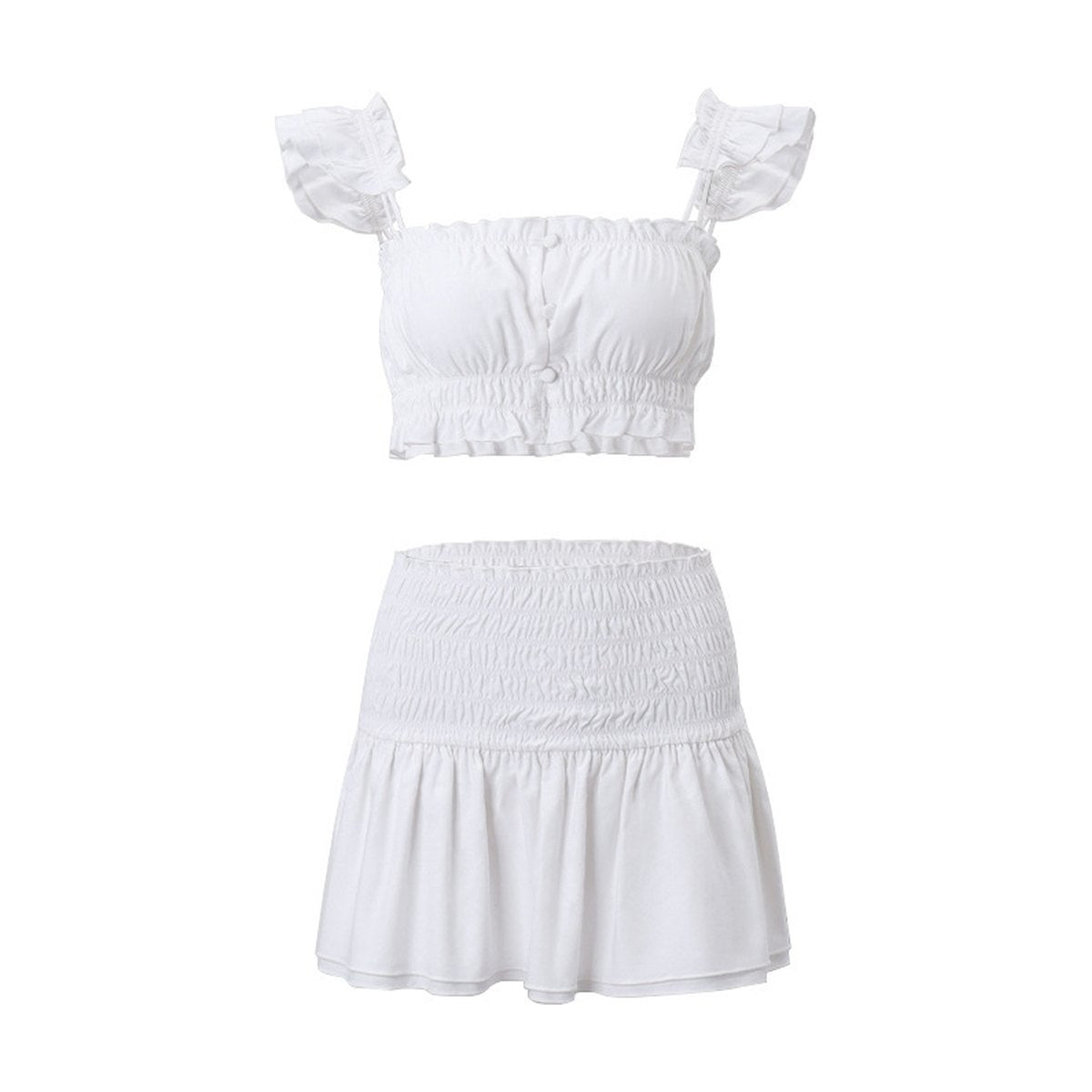 Women's Flying Sleeves Camisole Pleated Skirt Outfit