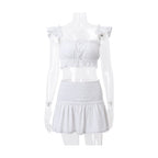 Women's Flying Sleeves Camisole Pleated Skirt Outfit