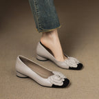 Women's French Camellia Shallow Mouth Pumps Versatile Block
