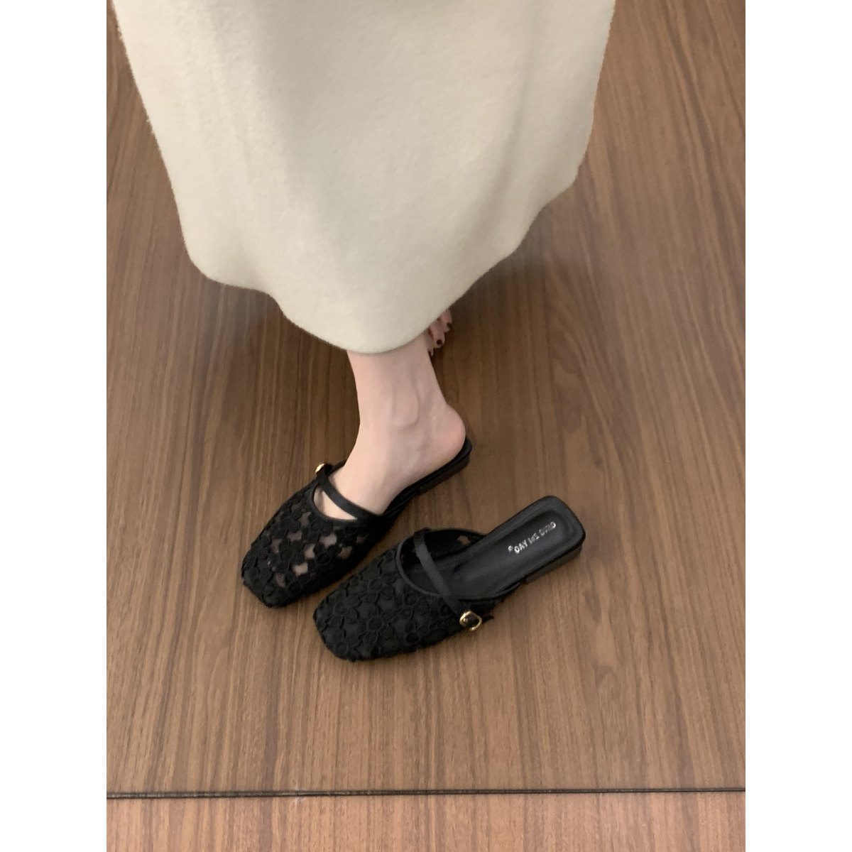 Women's French Closed Toe Lace Mules & 3D