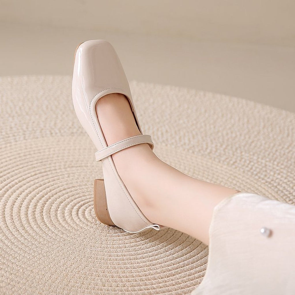 Women's French Genuine Leather Mary Jane Pumps Square