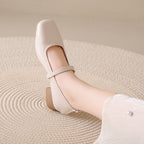 Women's French Genuine Leather Mary Jane Pumps Square