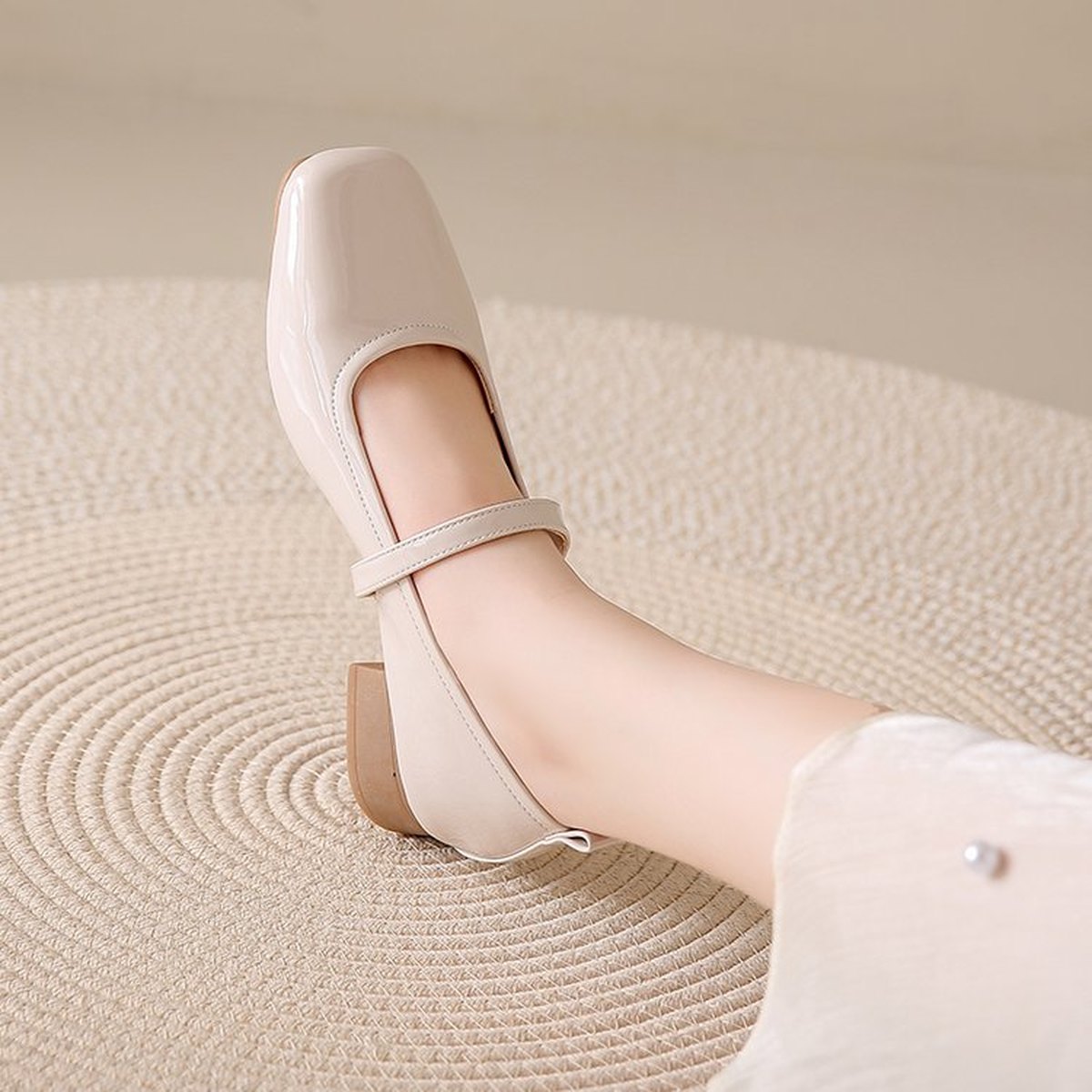 Women's French Genuine Leather Mary Jane Pumps Square