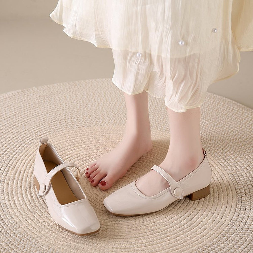 Women's French Genuine Leather Mary Jane Pumps Square