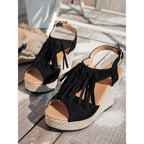 Women's Fringe Peep-toe Wedge Sandals