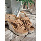 Women's Fringe Peep-toe Wedge Sandals