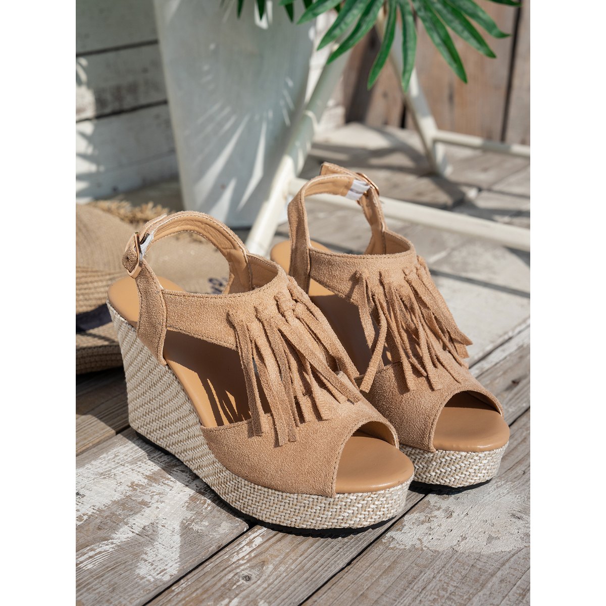 Women's Fringe Peep-toe Wedge Sandals
