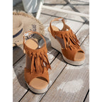 Women's Fringe Peep-toe Wedge Sandals