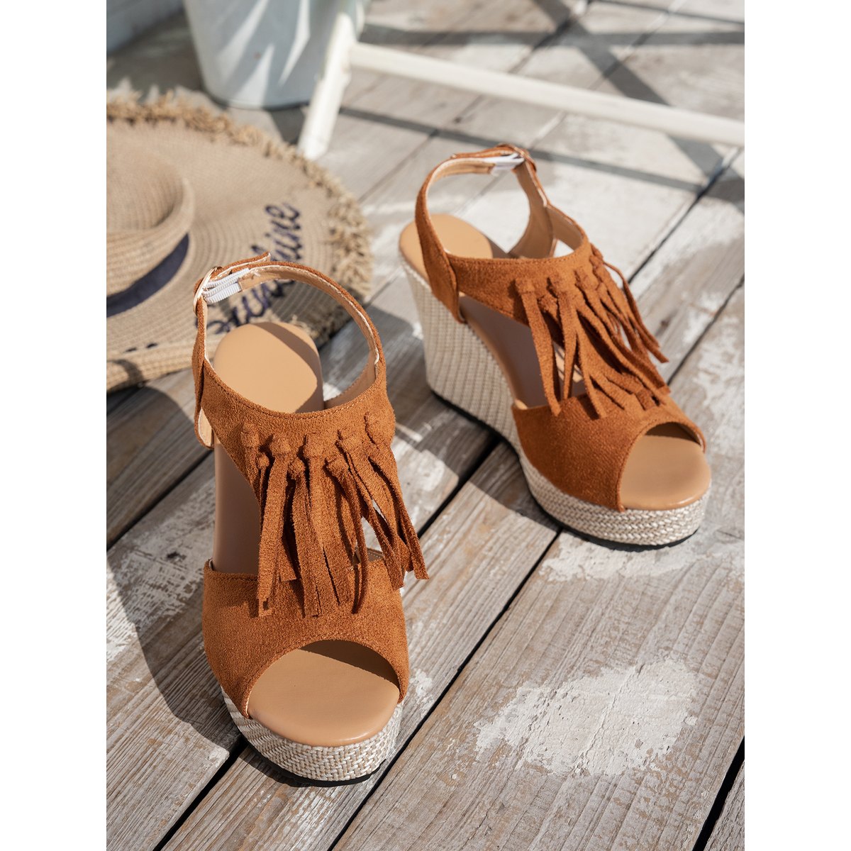 Women's Fringe Peep-toe Wedge Sandals