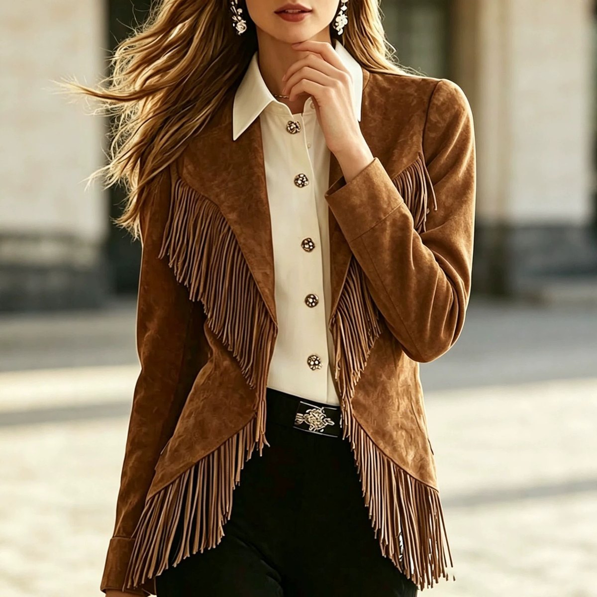 Women's Fringe Suede Petite Blazer