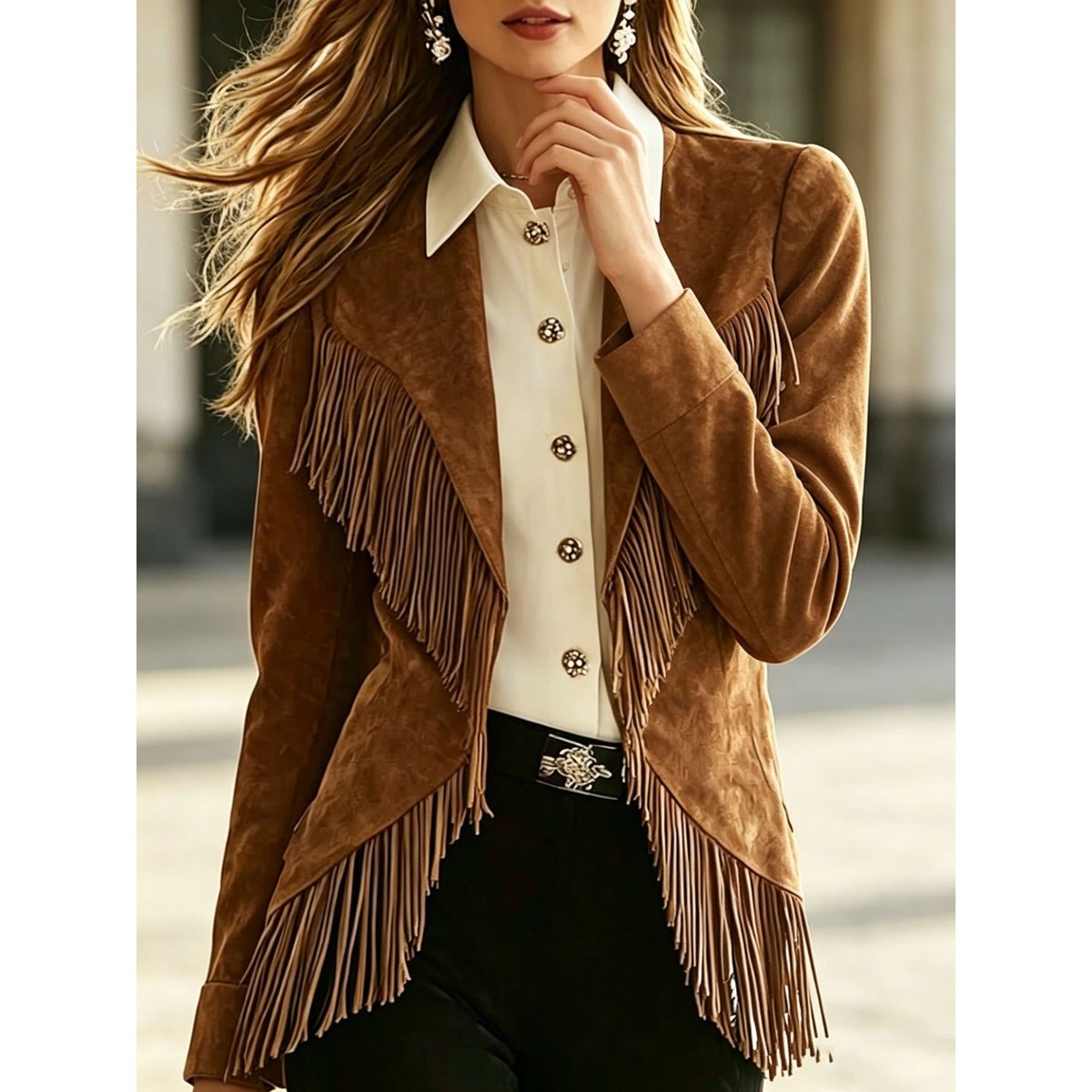Women's Fringe Suede Petite Blazer