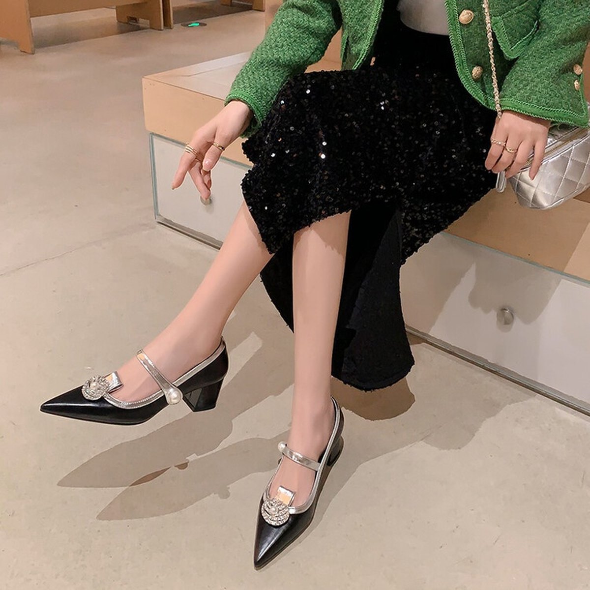 Women's Full Leather Buckle High Heel Shoes Pointed
