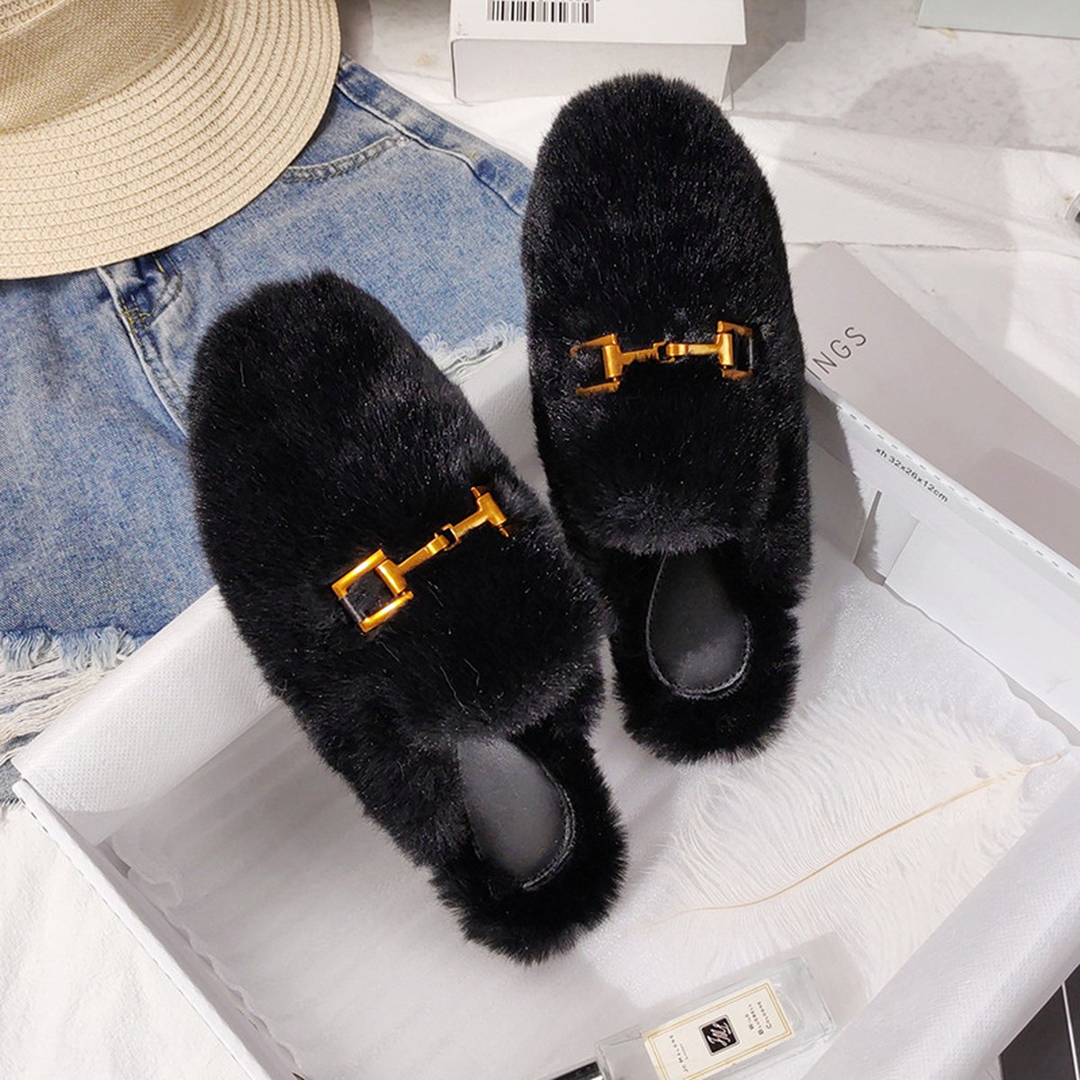 Women's Fur Half Slippers Baotou Lazy People Wear