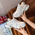 Women's Genuine Leather Platform Casual Faded-effect Clunky Sneakers