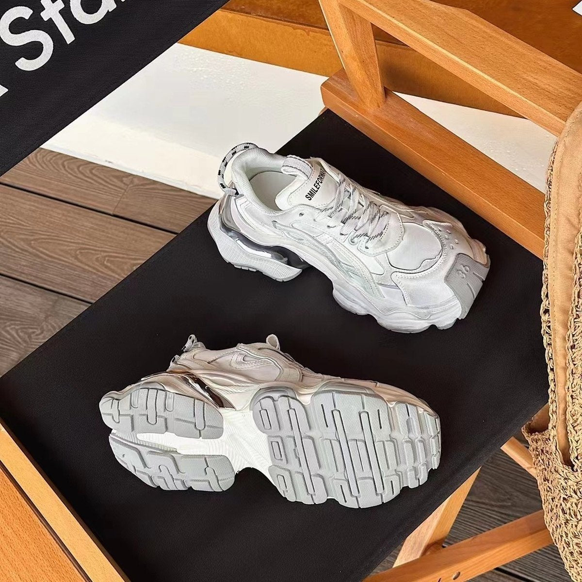 Women's Genuine Leather Platform Casual Faded-effect Clunky Sneakers