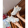 Women's Genuine Leather Platform Casual Faded-effect Clunky Sneakers