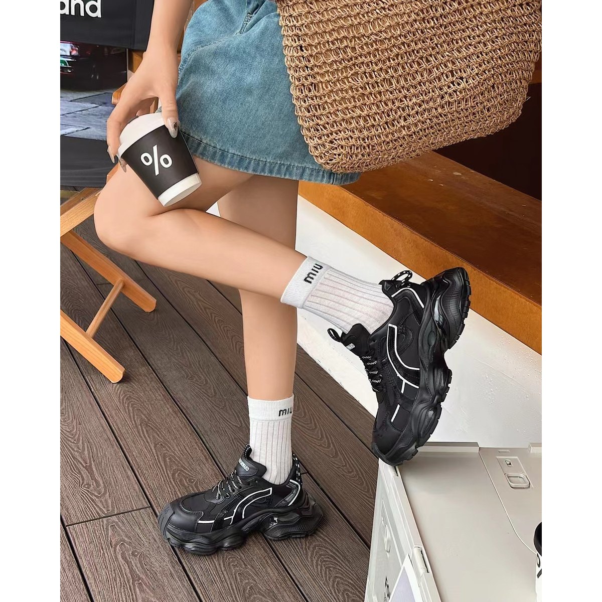 Women's Genuine Leather Platform Casual Faded-effect Clunky Sneakers
