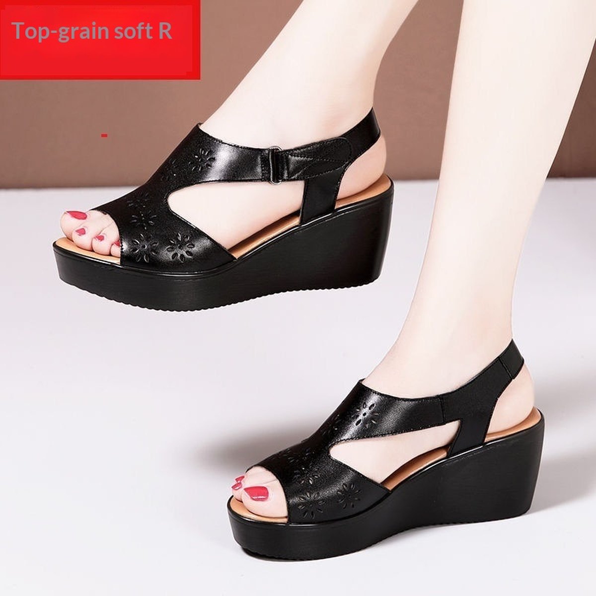 Women's Genuine Soft-leather Wedge Sandals