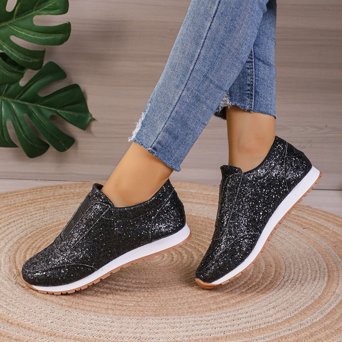 Women's Gold Sliver Sequined Flats Casual Round Toe