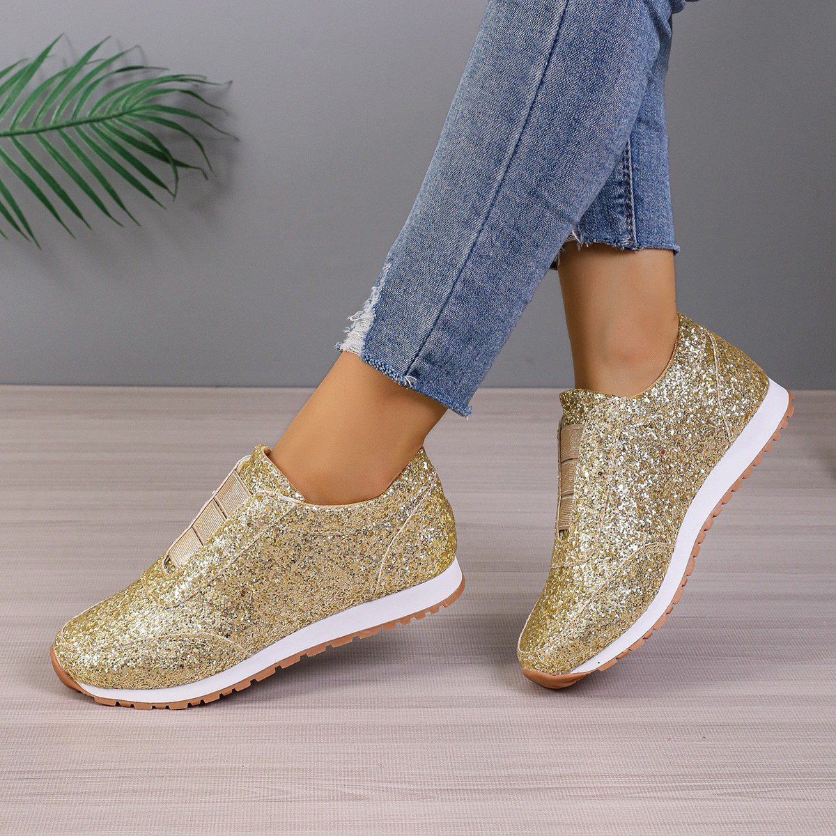 Women's Gold Sliver Sequined Flats Casual Round Toe