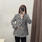 Women's Houndstooth Pattern Breasted Jacket