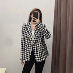 Women's Houndstooth Pattern Breasted Jacket