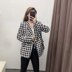 Women's Houndstooth Pattern Breasted Jacket
