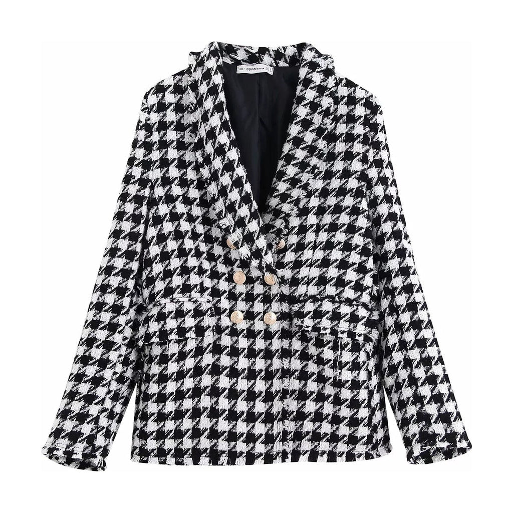Women's Houndstooth Pattern Breasted Jacket