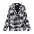 Women's Houndstooth Pattern Breasted Jacket