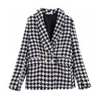 Women's Houndstooth Pattern Breasted Jacket
