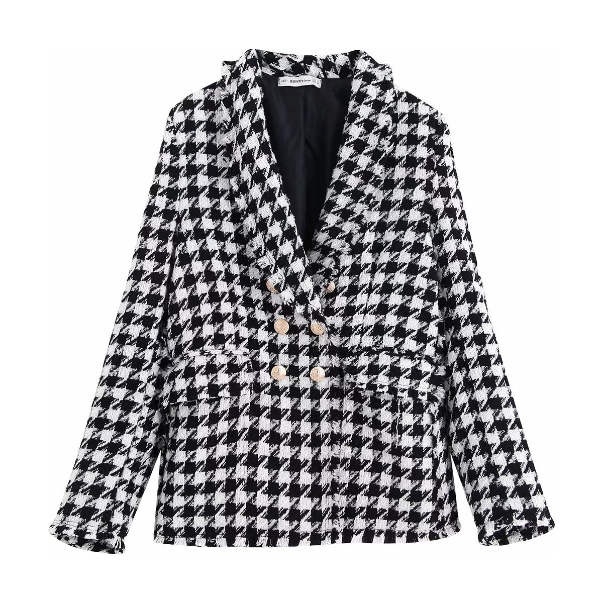 Women's Houndstooth Pattern Breasted Jacket