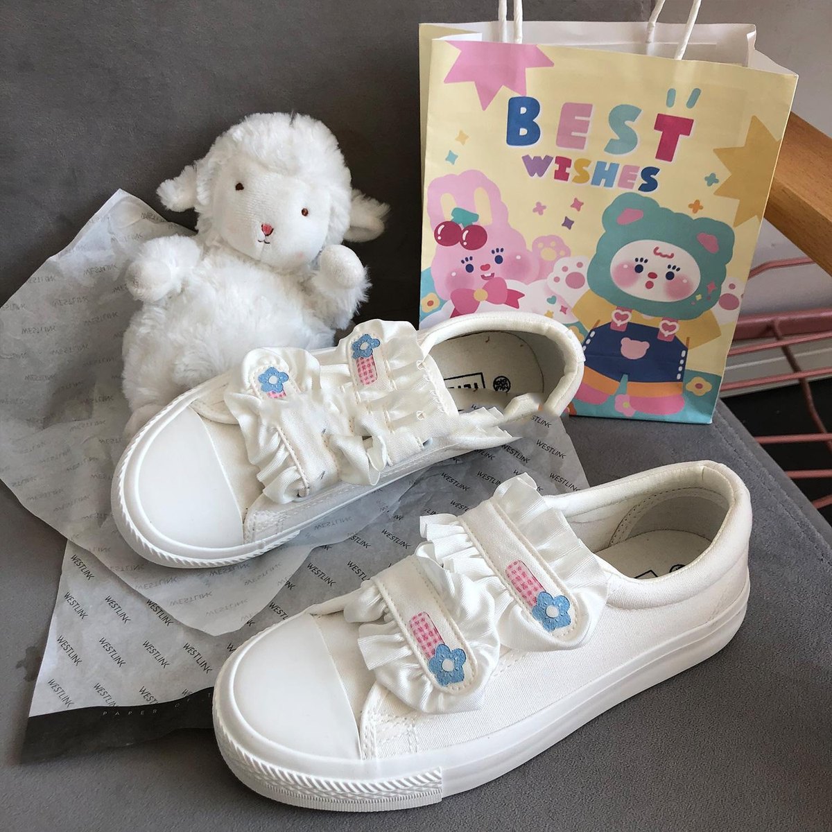 Women's Japanese Velcro Sneakers White Shoes Canvas