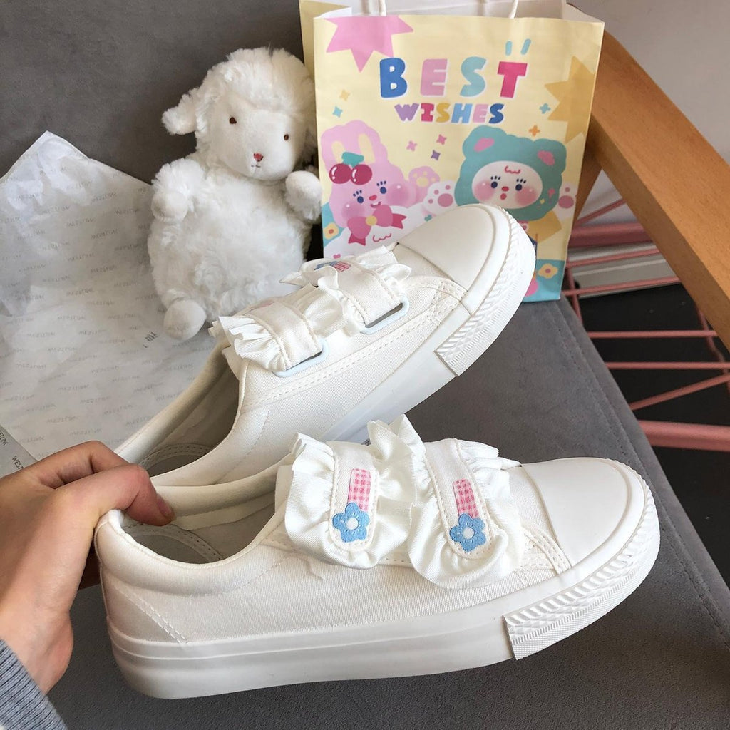 Women's Japanese Velcro Sneakers White Shoes Canvas